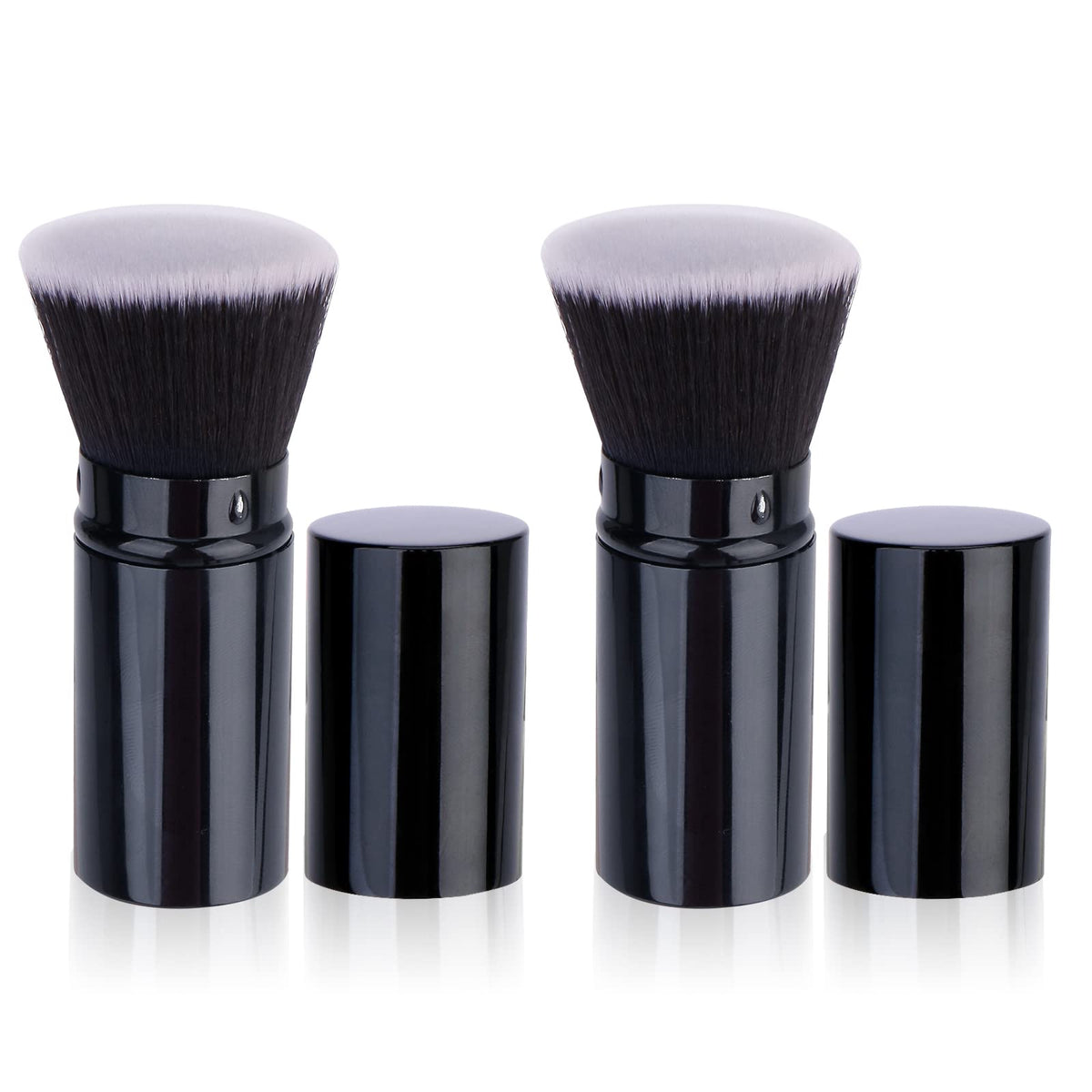 Unimeix Retractable Kabuki Brush Set - 2 Pcs Liquid Makeup, Sunscreen Applicator, Black