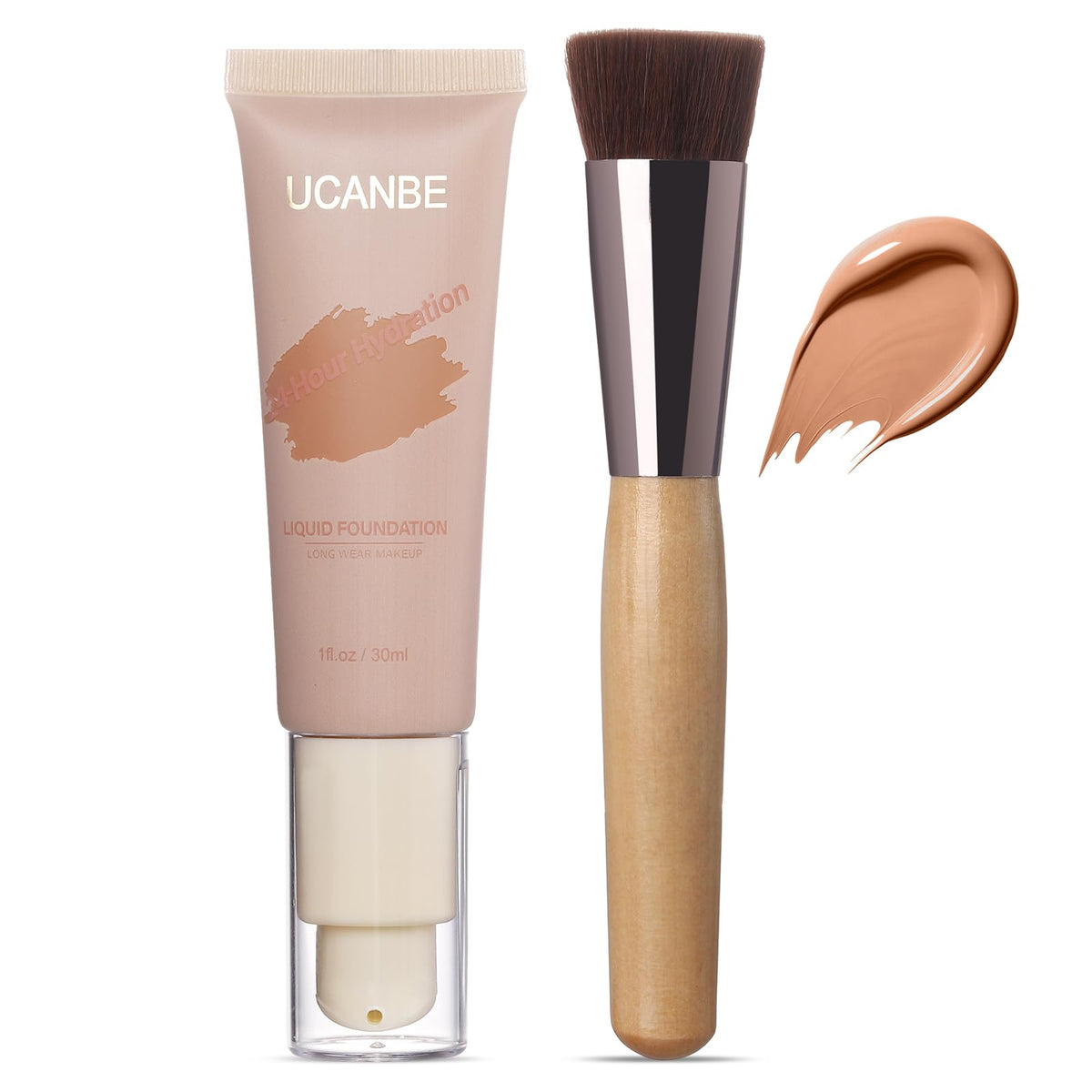 Ucanbe Matte Liquid Foundation With Brush, Medium To Full Coverage, Waterproof, Classic Tan 1 Fl. Oz.