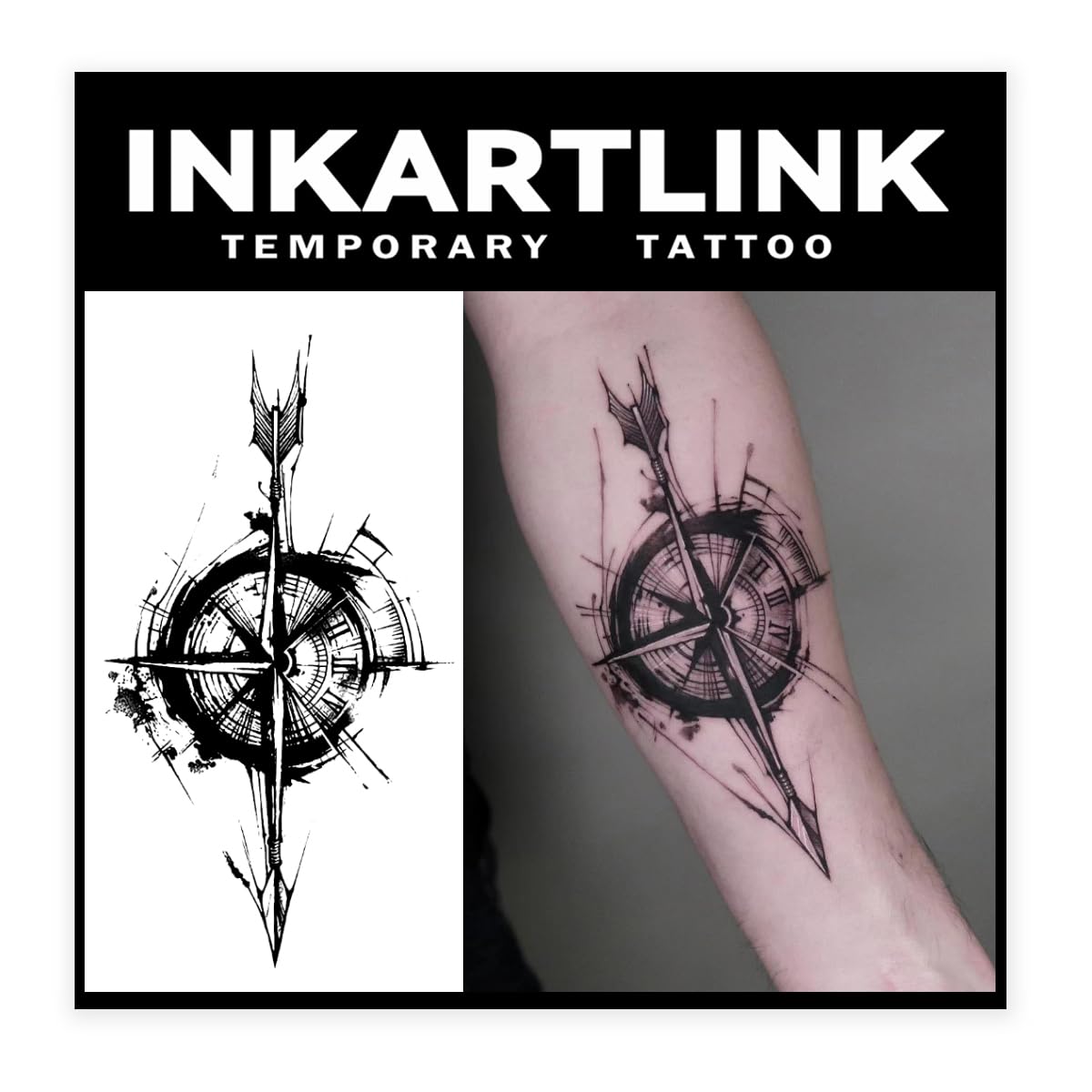 Inkartlink Large Semi Permanent Tattoo Sheets - Waterproof, Realistic Star Needle Design, 1-2 Weeks