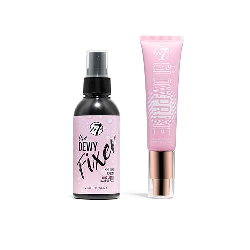 W7 The Fixer Glow Set - Makeup Primer & Setting Spray Duo for Dewy Radiance, Lightweight Finish