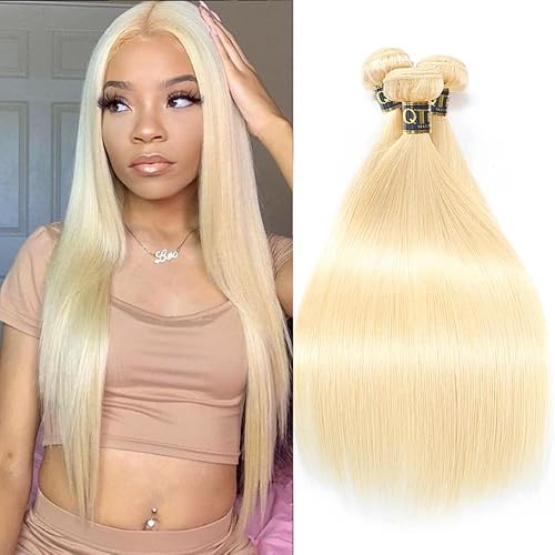 QTHAIR 100% Brazilian Human Hair Bundles #613 Platinum Blonde 18&quot; 20&quot; 22&quot; Straight Hair