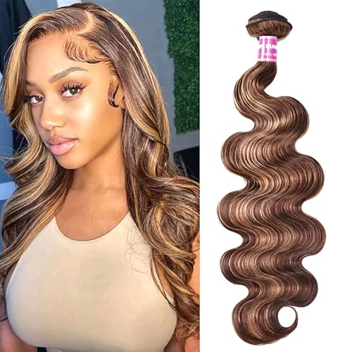 UNice 20&quot; Honey Blonde Highlight Body Wave Human Hair Weave - Dark Root Ombre Extensions TL412