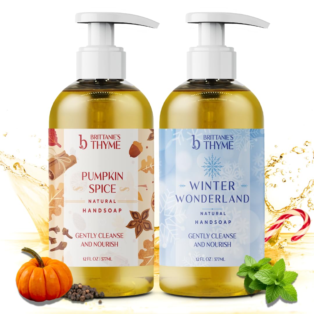 Brittanie'S Thyme Pumpkin Spice & Winter Wonderland Hand Soap, Gluten Free, Vegan, 12 Fl Oz (Pack Of 2