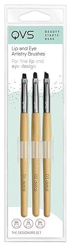 Qvs 3 Count Lip And Eye Artist Brushes - Synthetic Hair, Wood Handle Makeup Tool Set