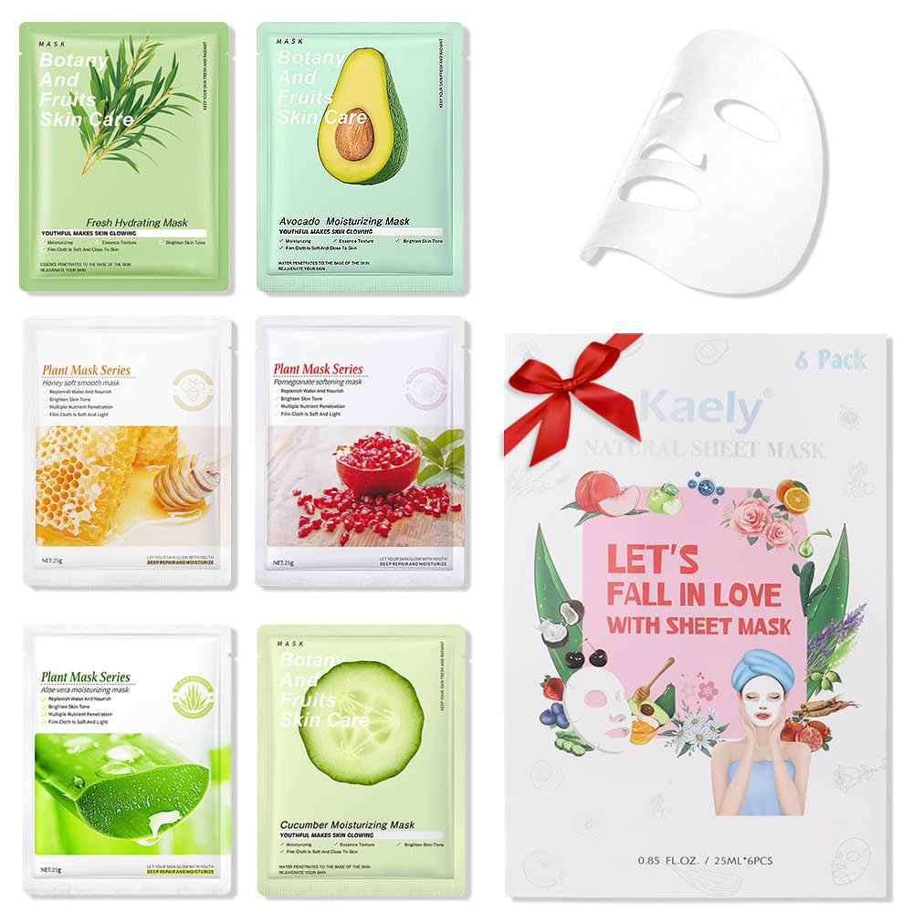 Kaely 6 Pack Variety Sheet Masks For Kids - Spa Party Facial Masks, Nourishing & Moisturizing