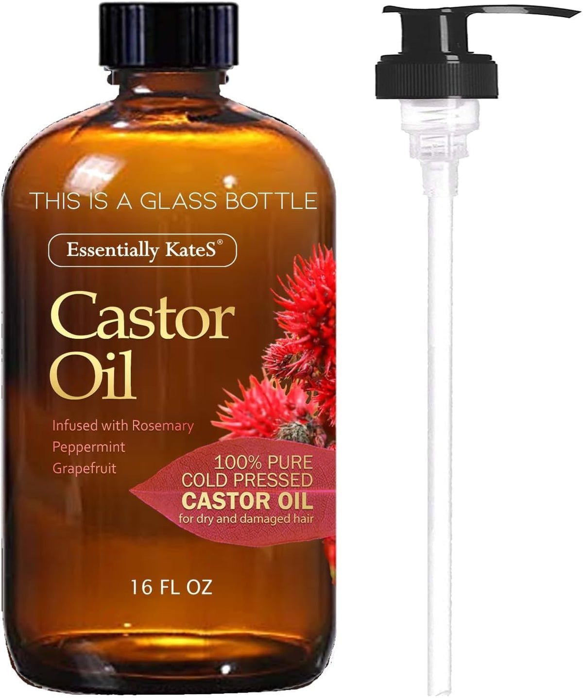 Essentially Kates Castor Oil 16 Fl Oz - Rosemary Peppermint Grapefruit Infusion, Pure & Natural