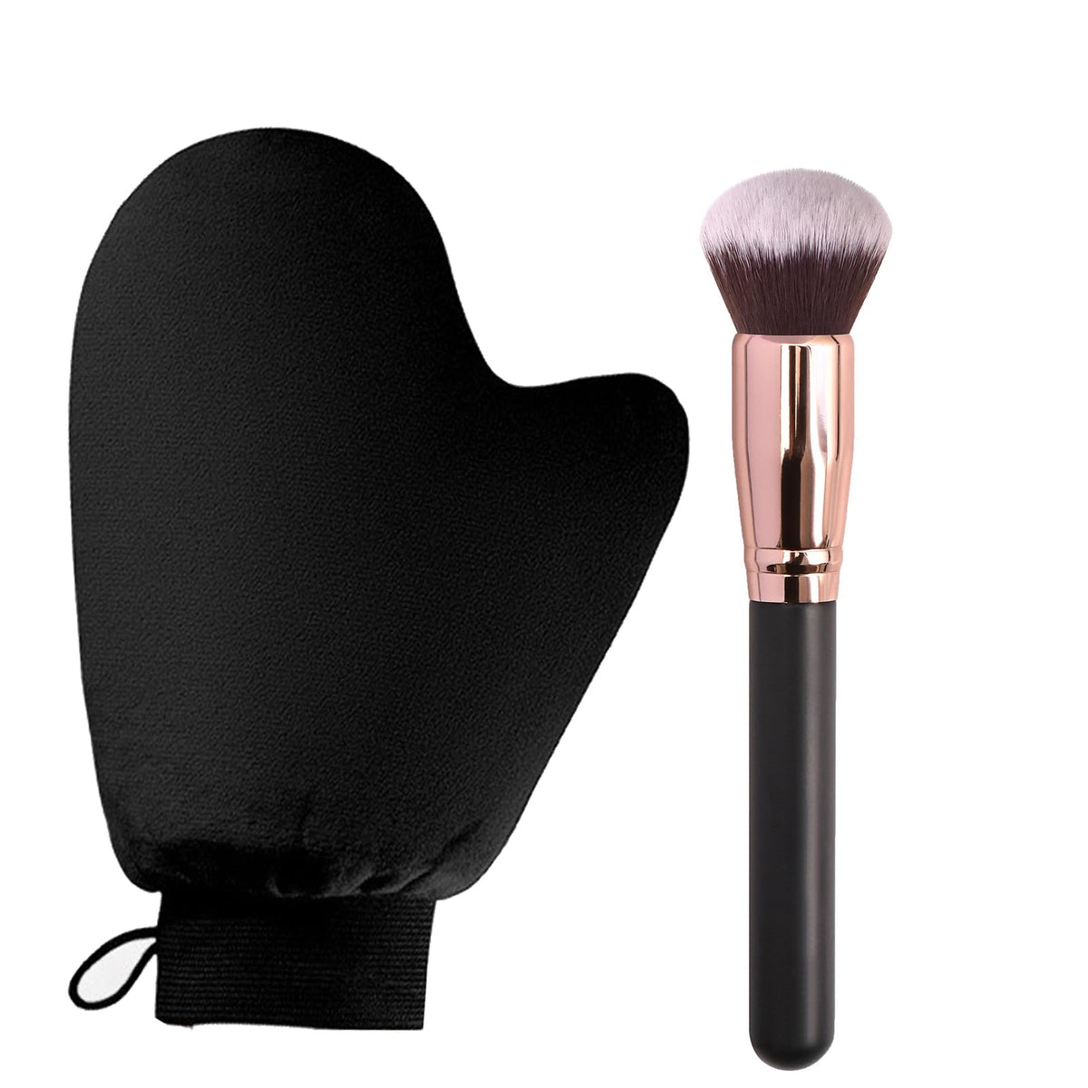 Vnihtt 2 In 1 Self Tanning Mitt Kit - Applicator Glove & Brush For Face & Body, Black