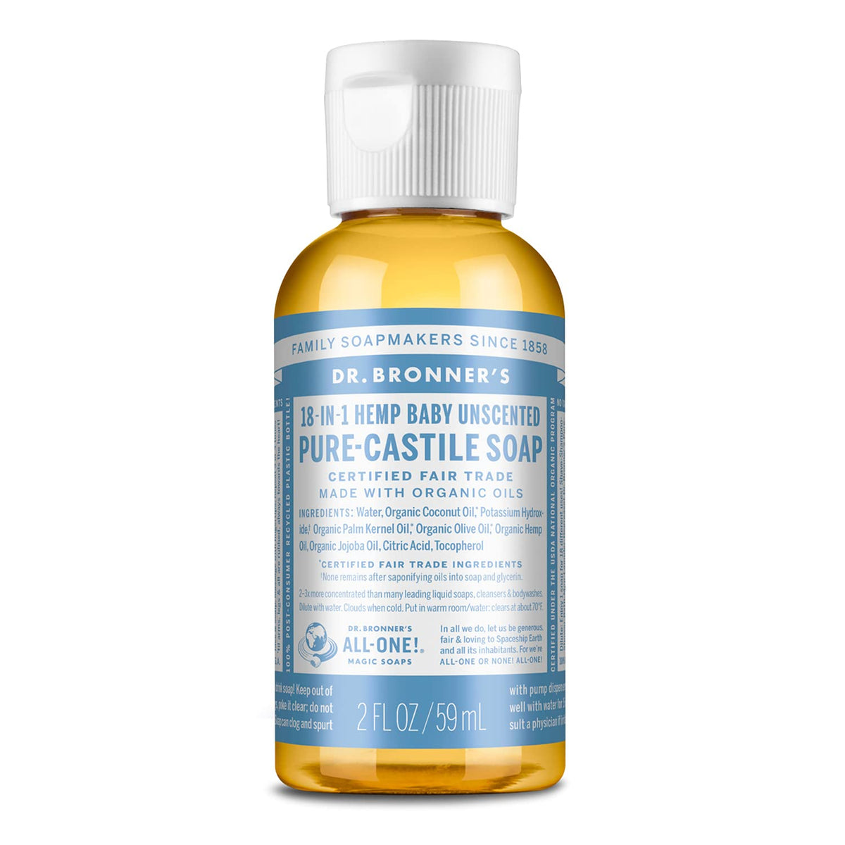 Dr. Bronner’S Pure-Castile Liquid Soap, Baby Unscented, 2 Fl Oz - Organic, Vegan, 18