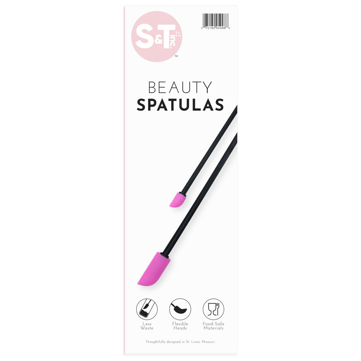 S&T INC. Silicone Makeup Spatula Set, Large & Mini, 2 Pack for Cosmetics & Skin Care, Black/Pink