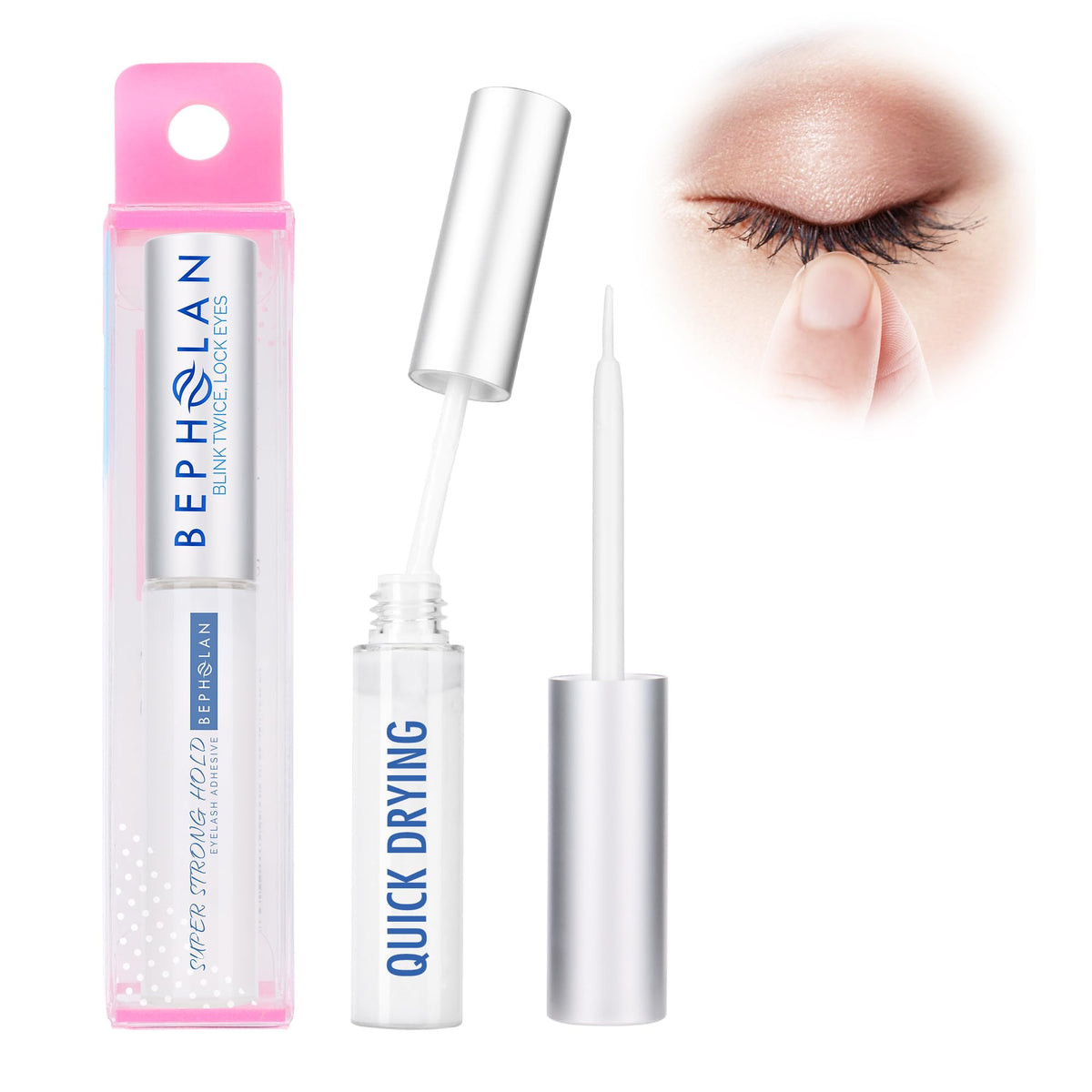 Bepholan Super Strong Hold Eyelash Glue, Latex Free, Waterproof, Clear, 0.176 Oz