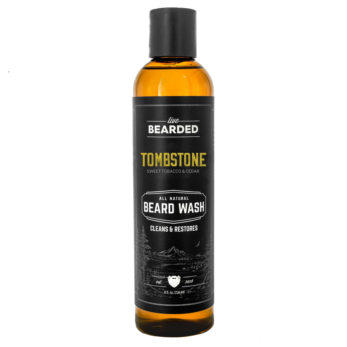 Live Bearded Beard Wash 8 Fl Oz - All-Natural Water-Based Cleanser - Tombstone Scent