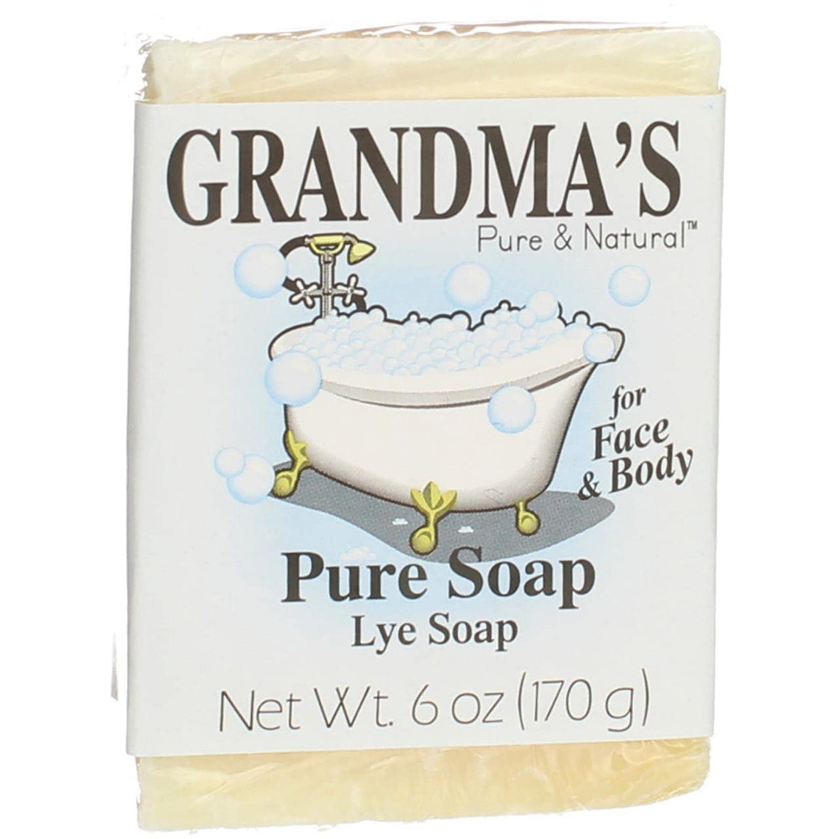 Grandma'S Pure Lye Soap Bar - 6 Oz Unscented Face & Body Wash, Pack Of 6, No Deterg