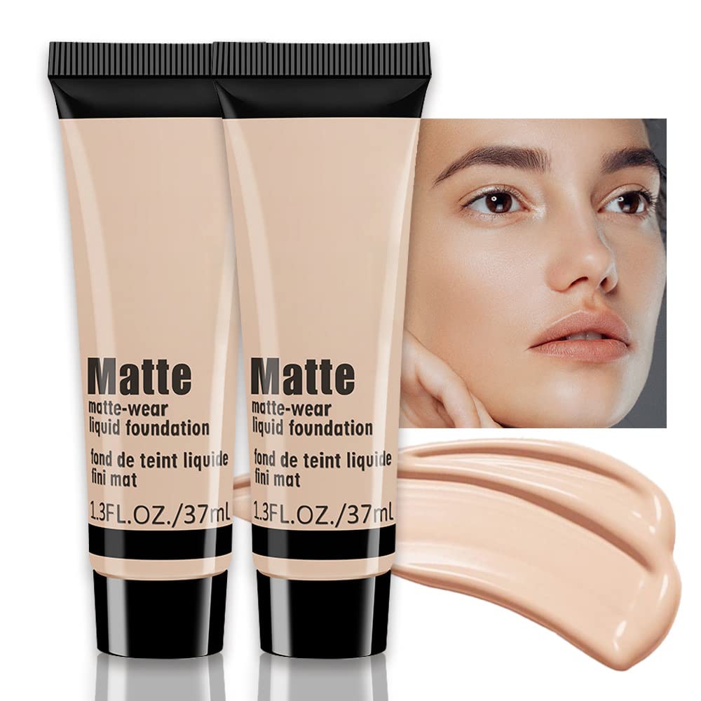 Suake 2 Pack Liquid Foundation Cream - Full Coverage Matte, Waterproof, Oil Control - Beige 4#