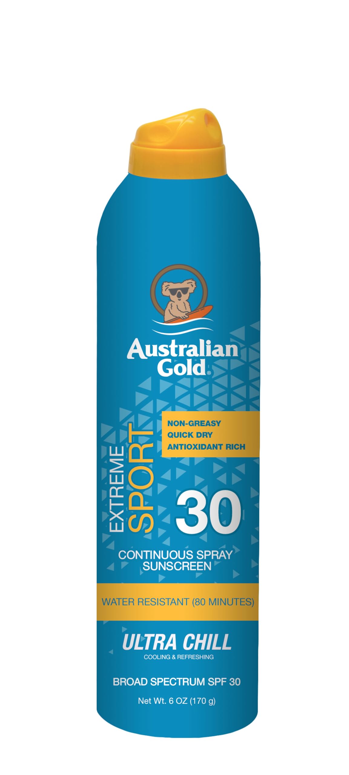 Australian Gold Spf 30 Continuous Spray Sunscreen, Broad Spectrum, 5.6 Oz, Sport - New