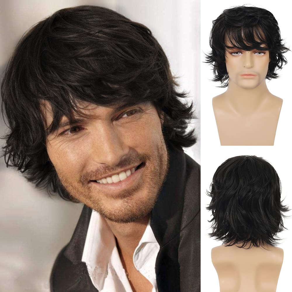 Wiwige Black Short Layered Synthetic Wig - Heat Resistant Fluffy Cosplay Hair For Halloween