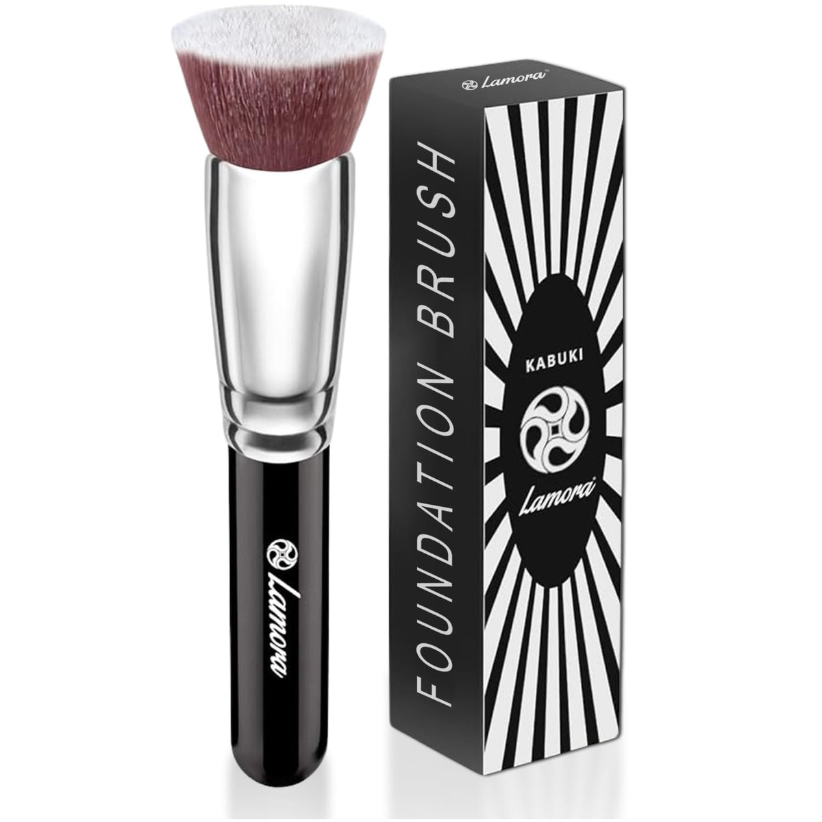 Lamora Kabuki Foundation Brush - Flat Top Blending & Buffing Brush For Liquid Makeup, Black