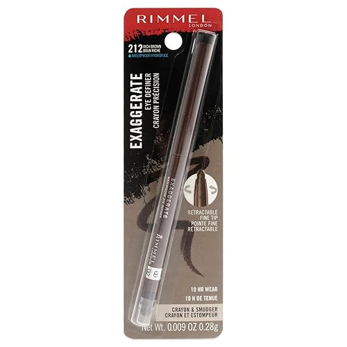 Rimmel London Exaggerate Waterproof Eyeliner, Rich Brown, Long-Wearing With Smudger, 0.01Oz