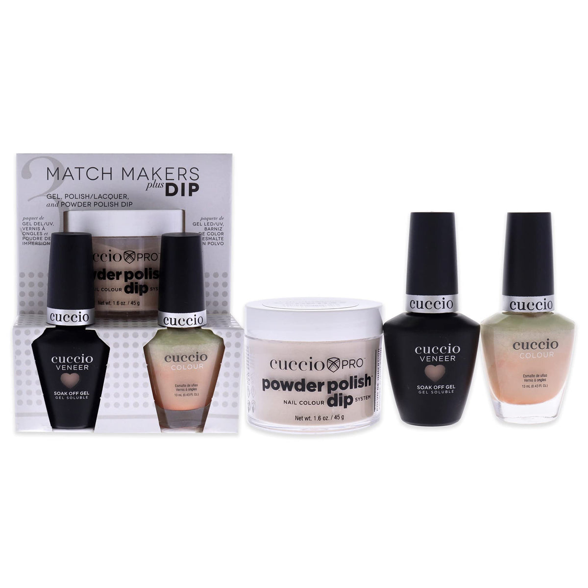 Cuccio Colour Matchmakers Nail Dip Kit - Skin To Skin, 3 Pc Mani-Pedi Set, Flawless Coordination