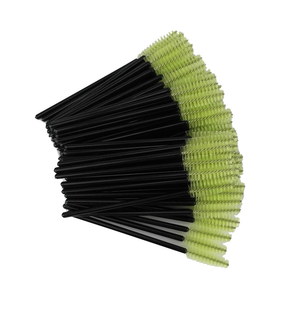 Yueton Disposable Eyelash Brushes - 100 Pack Mascara Applicators, Black & Green Wands