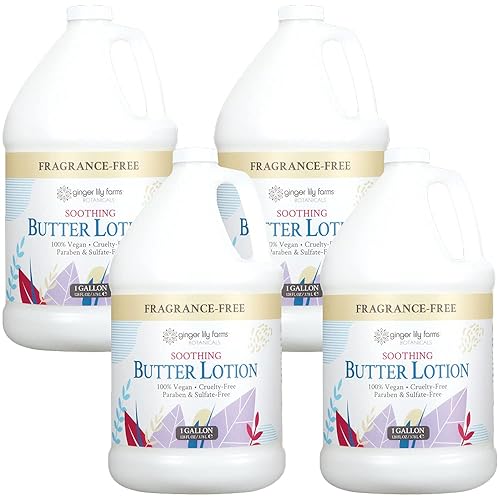 Ginger Lily Farms Vegan Soothing Butter Lotion, Fragrance-Free, 1 Gallon Refill (Pack Of 4)