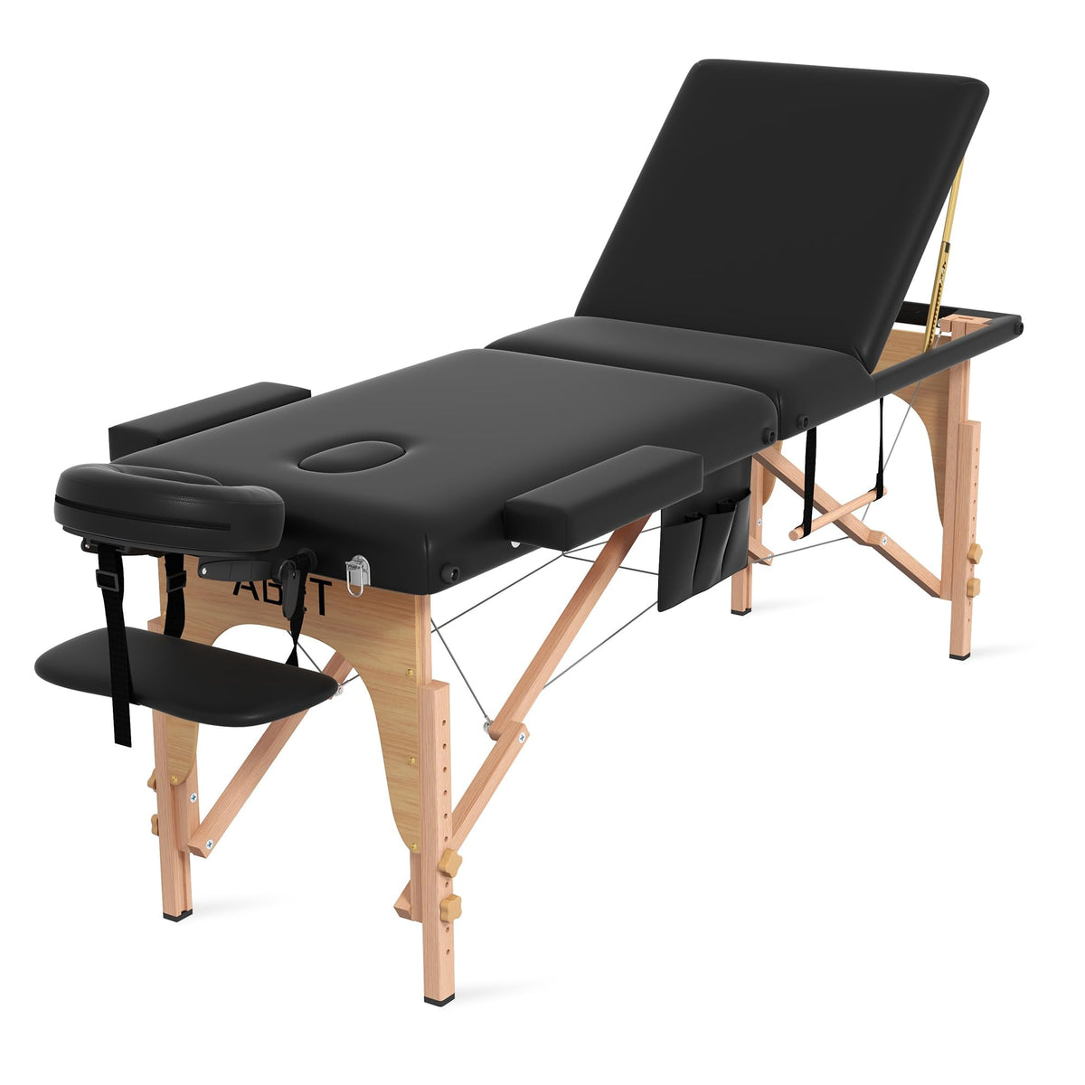 Abet Portable Massage Table - 3 Fold, Adjustable Spa Bed, Black, With Oil Pocket & Armrest