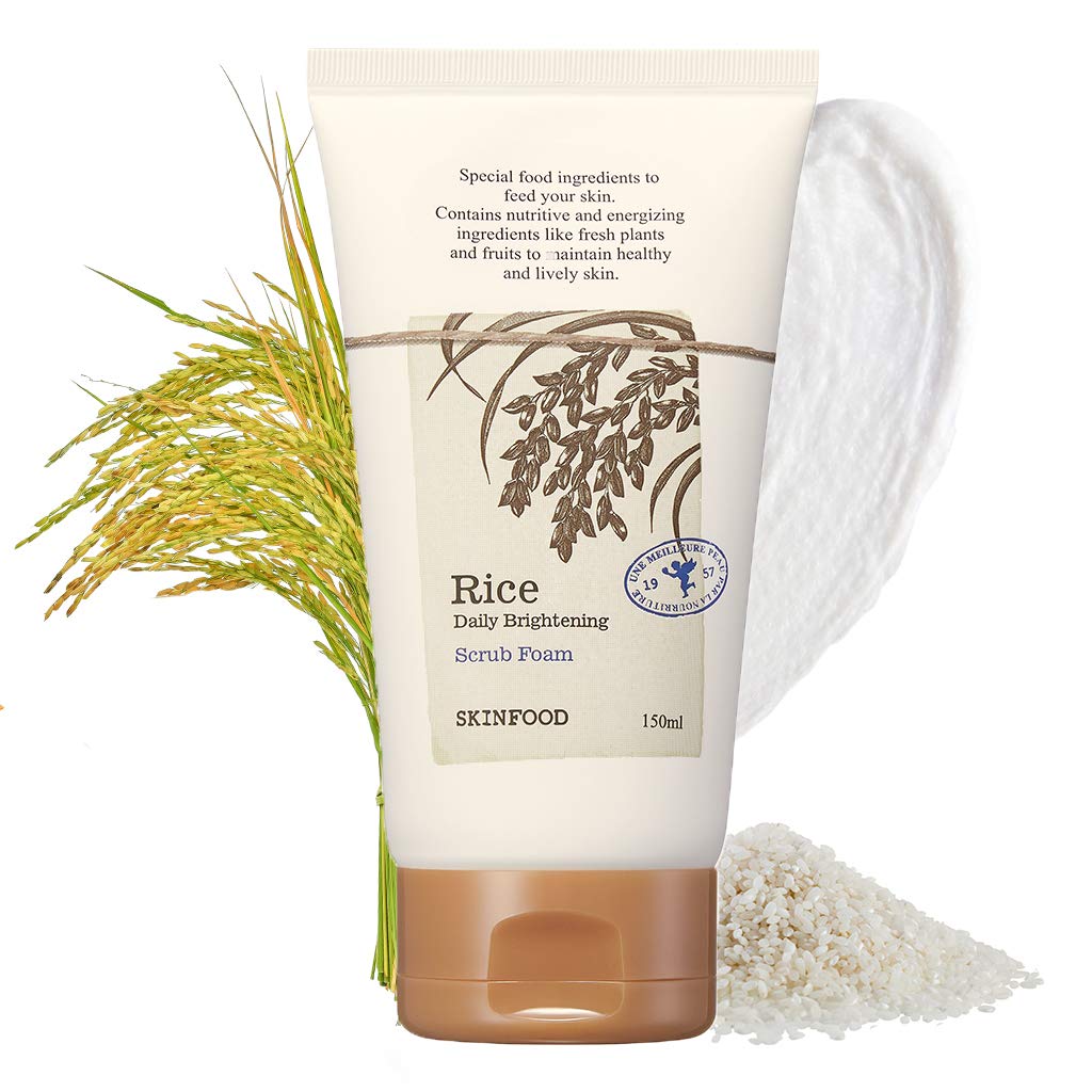 Skinfood Rice Daily Scrub Foam 5.07 Oz - Hypoallergenic Exfoliating Facial Cleanser For Sensitive Skin