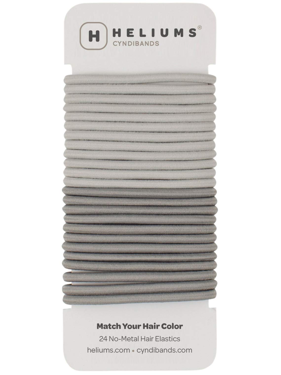 Cyndibands Gray Hair Ties - 4mm Elastic Ponytail Holders, 24 Pack, Light Silver/Gray