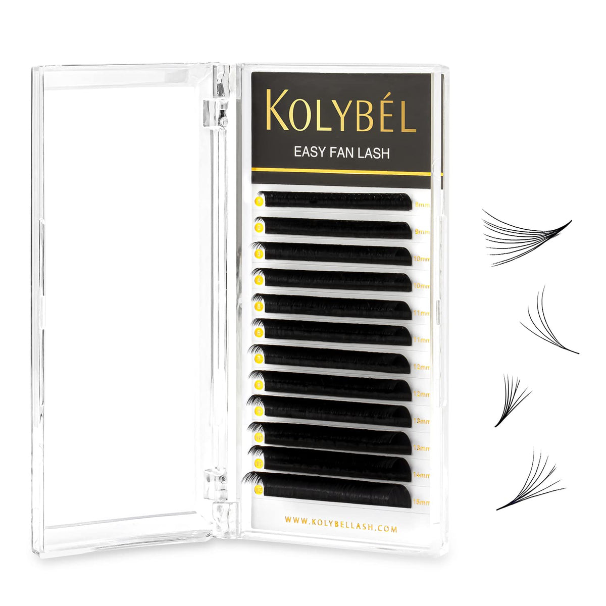 KOLYBEL Easy Fan Eyelash Extensions 0.07 Thickness DD Curl 8-15mm Mix Tray Mink Fur Lashes