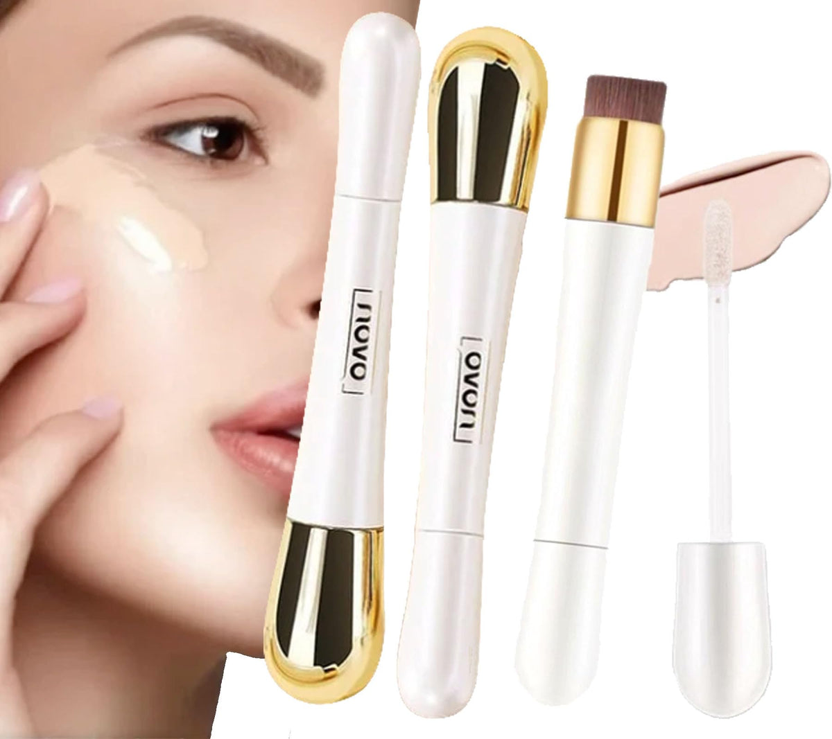 Newureho Happyhours 2-In-1 Foundation & Anti-Wrinkle Concealer With Brush, Waterproof, 03 2Pcs