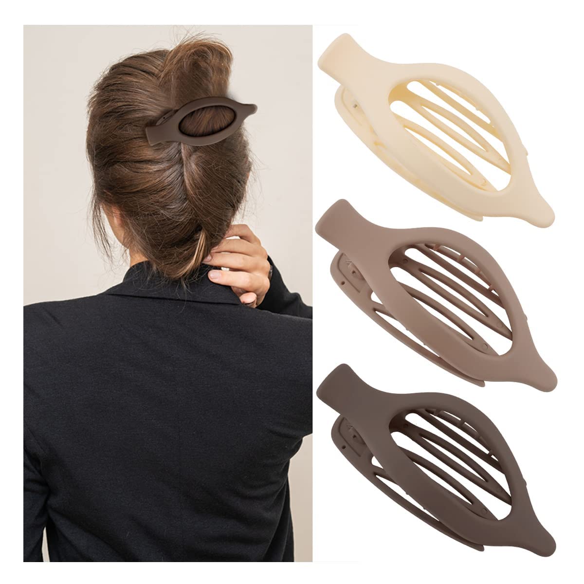 Atoden Hair Claw Clips For Thick Hair - 3 Pcs Matte Alligator Clips In Brown, Khaki, White