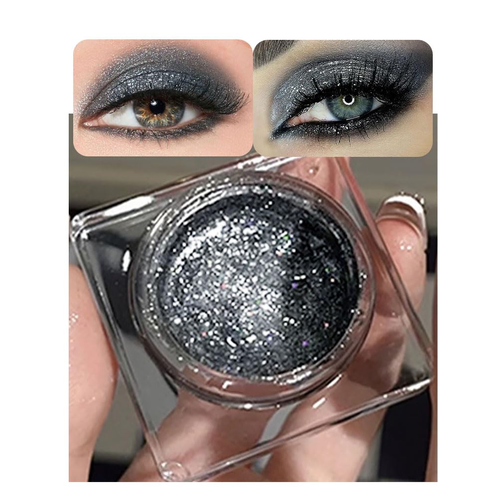 Cakaila Glitter Black Shimmer Eyeshadow - High Pigment, Waterproof, Longwear, 24 Hour Makeup