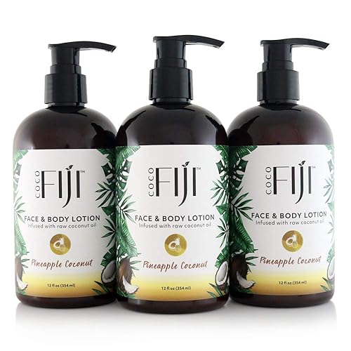 Organic Fiji Coco Fiji Face & Body Lotion With Coconut Oil - Moisturizer For Dry Skin, Pack Of 3