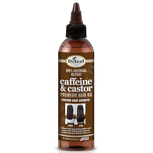 Difeel Caffeine & Castor Hair Oil - 99% Natural For Fast Hair Growth, 8 Fl Oz