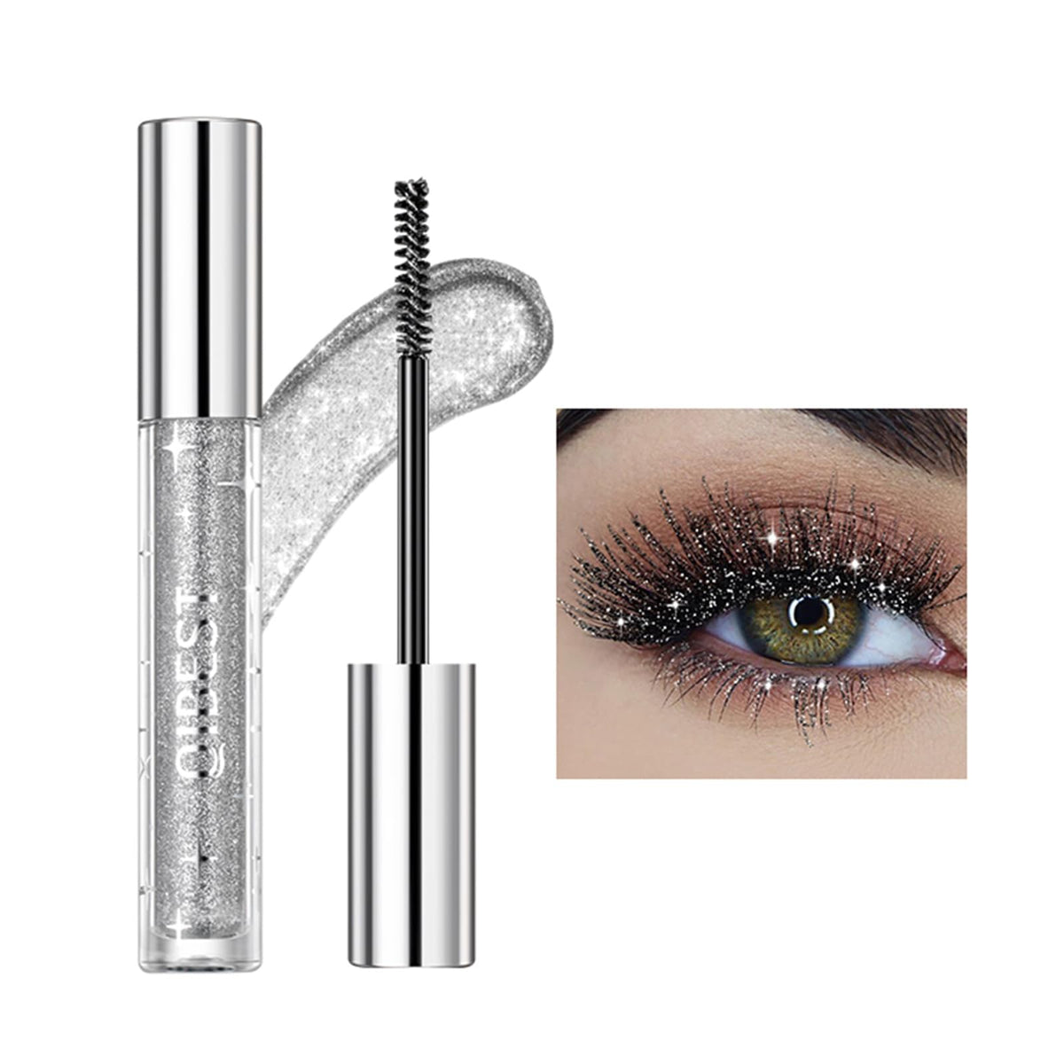 Dlzzrs Colored Mascara - Waterproof Glitter, Lengthening & Curling, 0.11Oz, Party Makeup #01 Sliver