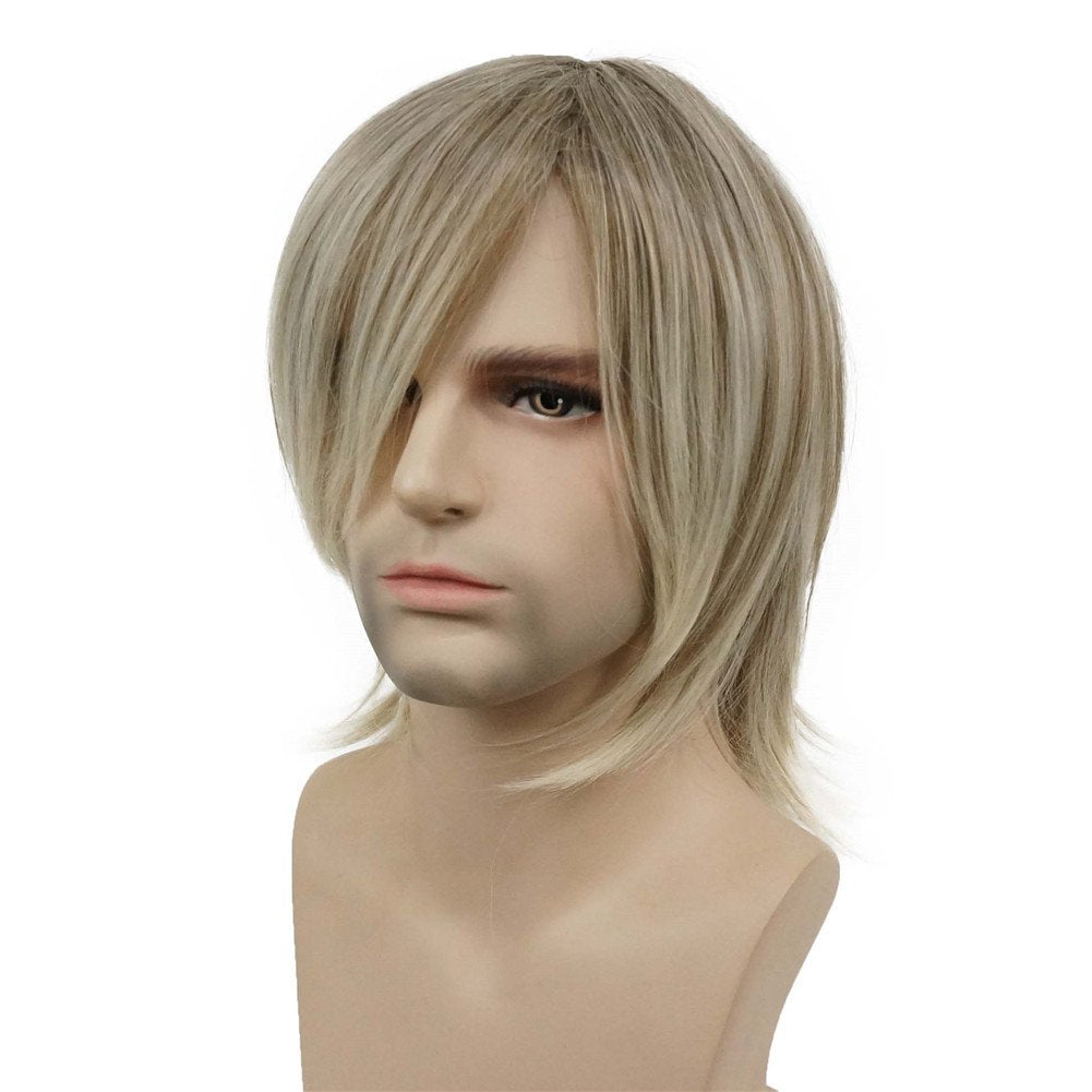 Aimole Blonde Straight Wig For Men - 12&quot; Synthetic Hair Cosplay Halloween Medium Long Wigs