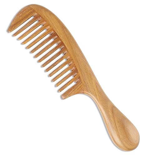 Onedor Natural Green Sandalwood Wide Tooth Hair Comb - Anti-Static Wooden Detangler, 1 Count