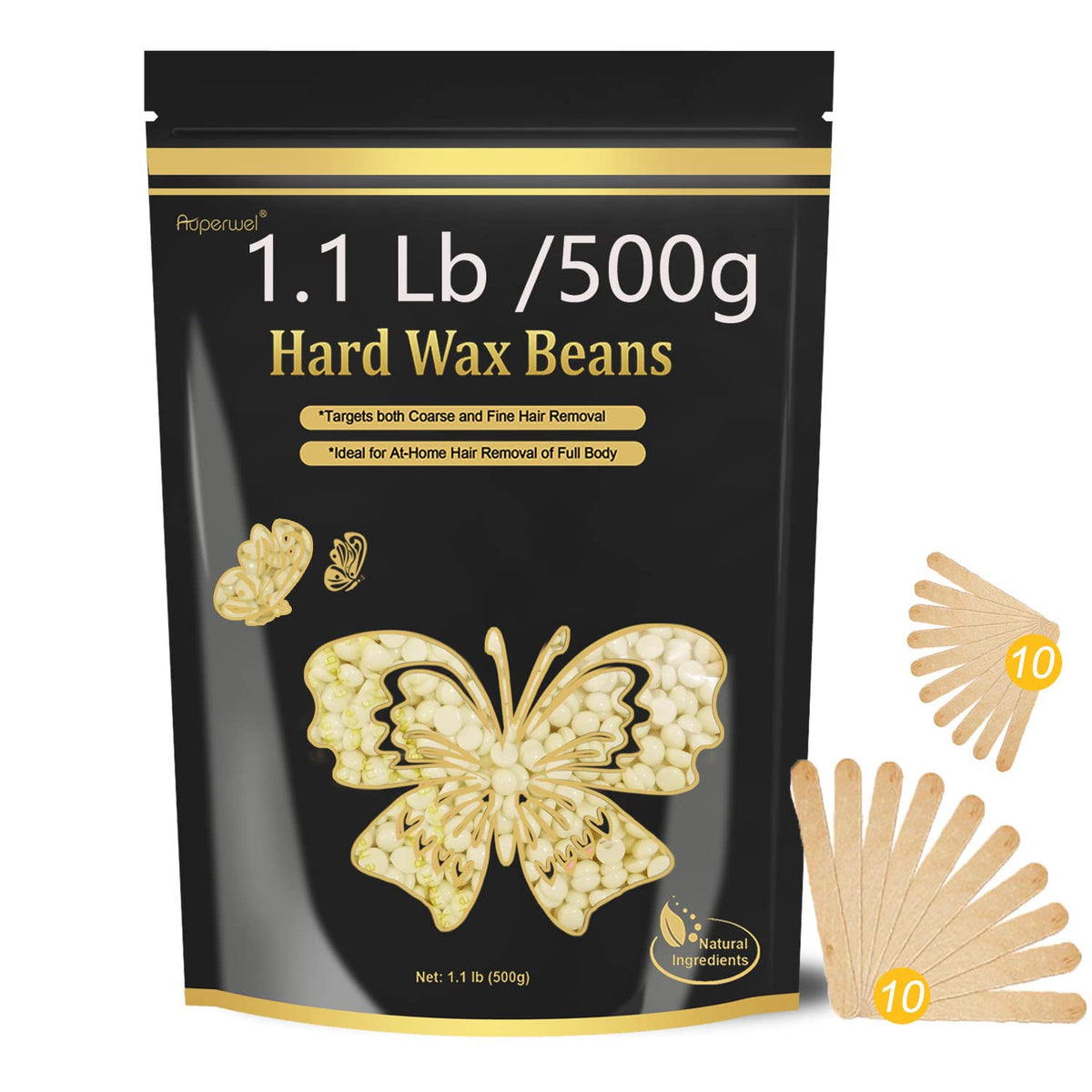 Auperwel Hard Wax Beads For Sensitive Skin, 1.1Lb Painless Waxing Beans With 20 Spatulas,