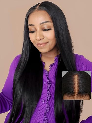 UNICE 16&quot; Straight 7x5 Lace Front Wig - Human Hair, Pre Plucked, Glueless, Natural Black