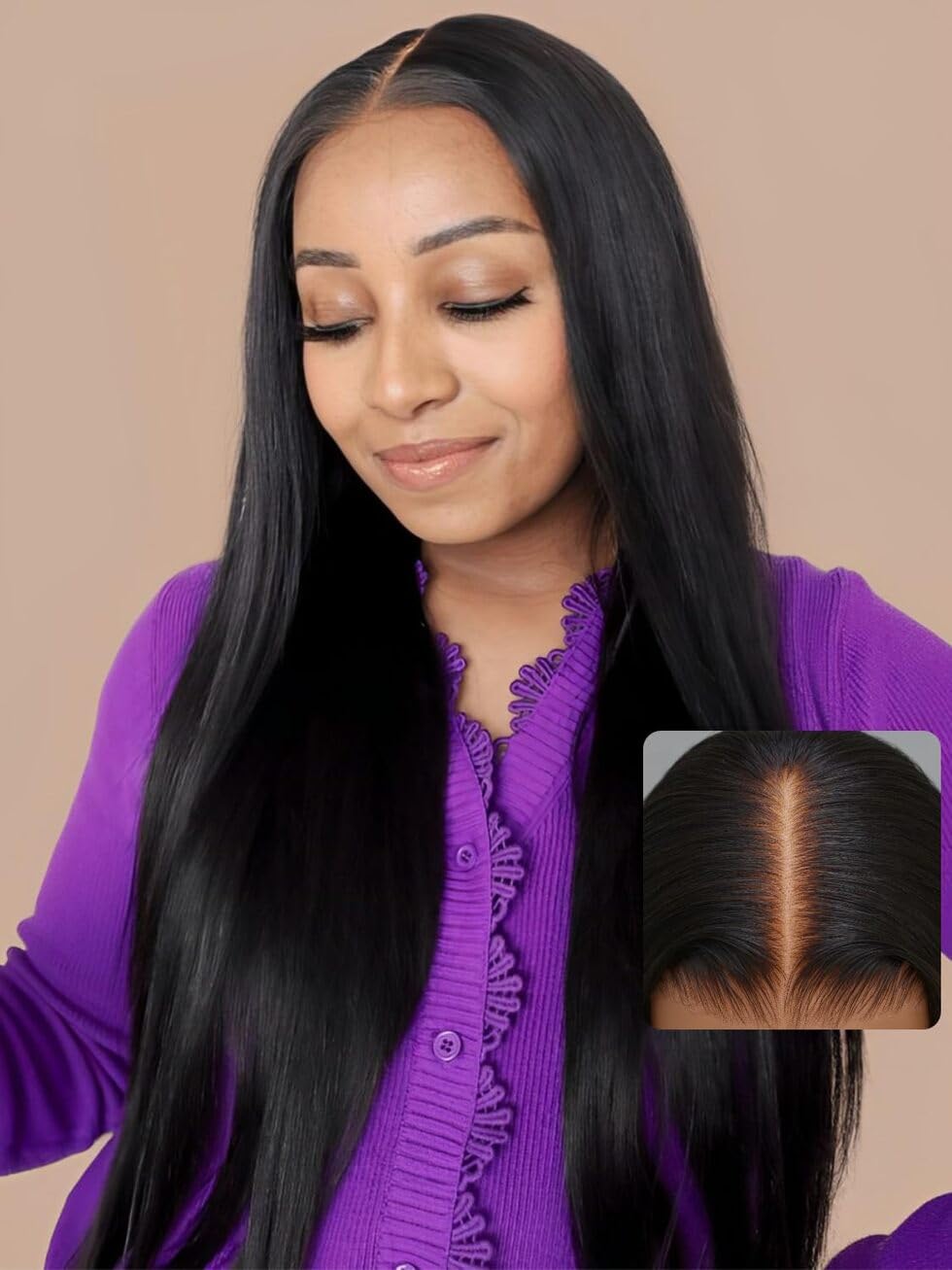 UNICE 18&quot; Silk Straight 7x5 Lace Front Wig, Glueless, Human Hair, Natural Black, 150% Density