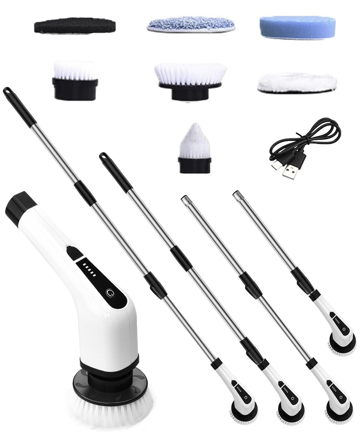 Houscly Electric Spin Scrubber - Cordless Shower Cleaning Brush For Bathroom & Car, White