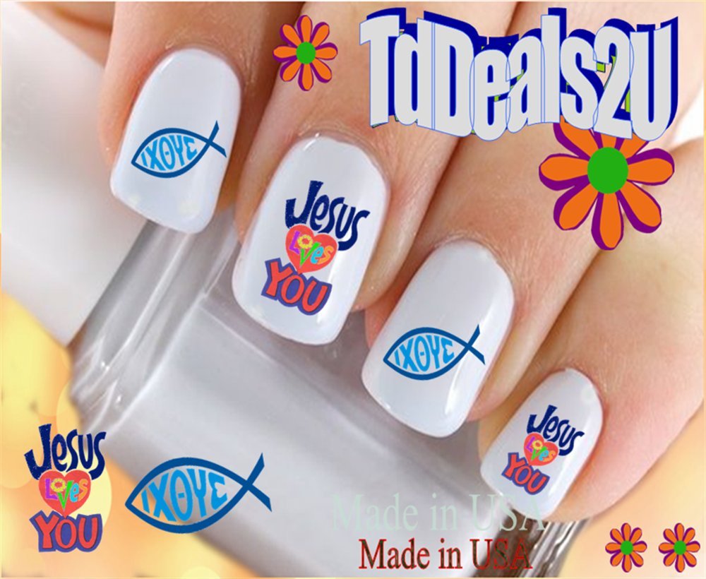 Hipzysticky Jesus Loves You Fish Waterslide Nail Art Decals - Premium Quality Made In Usa