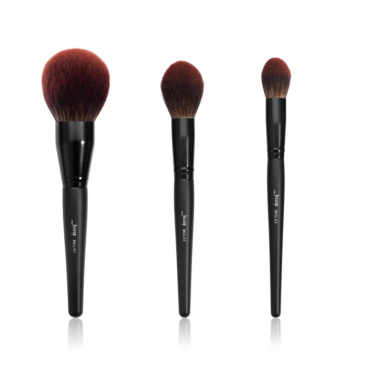 Jessup Large Face Makeup Brushes Set, 3Pcs Premium Synthetic Powder & Contour Brush - Black