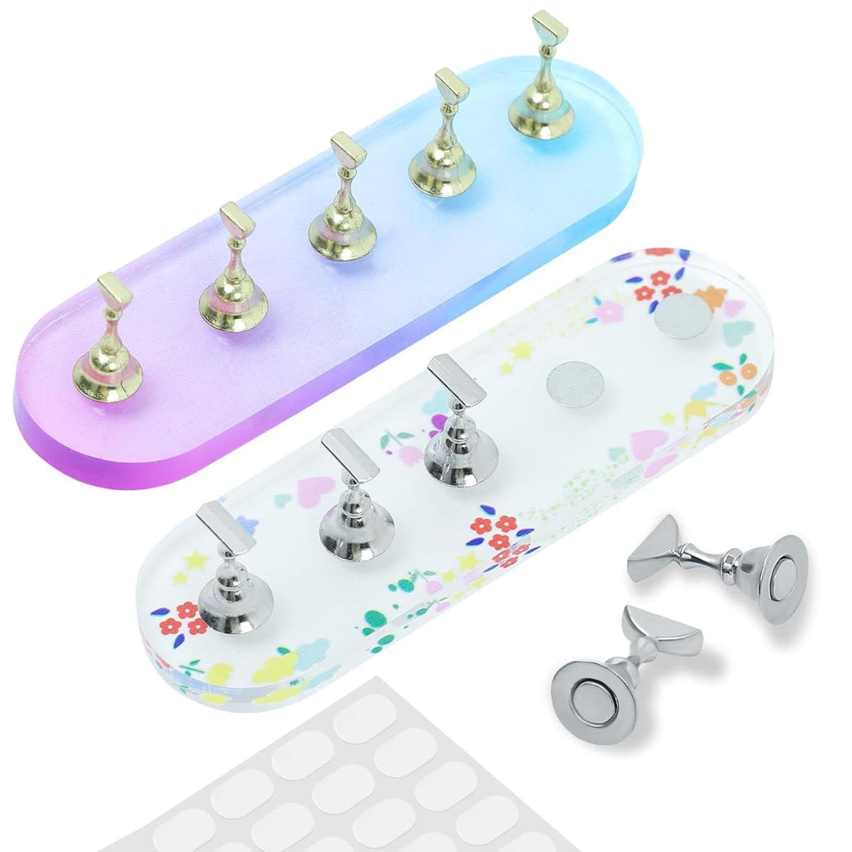 Ruetail Nail Stand Set - 2 Pcs Acrylic Display With 100 Reusable Stickers For Nail Art