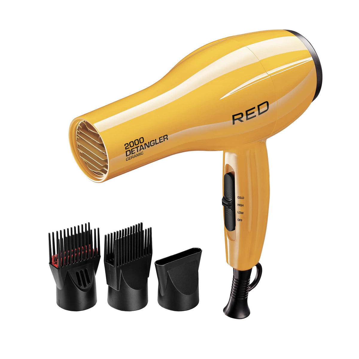 RED by KISS 2000 Ceramic Hair Dryer, Professional Blow Dryer with 3 Attachments, Yellow