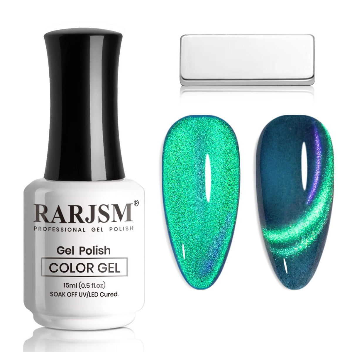 Rarjsm Aurora Cat Eye Gel Nail Polish - Magic Green Purple, 15Ml Uv Led Curing, Reflective Shimmer