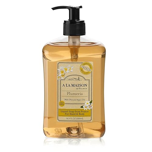 A La Maison Plumeria Liquid Hand Soap - Natural, Vegan, Biodegradable, 16.9 Fl Oz