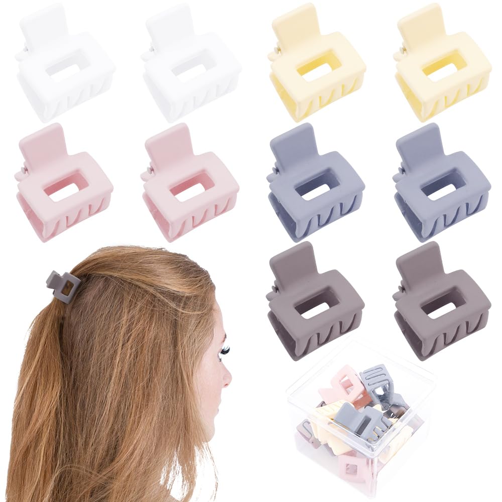 AHONEY 10Pcs Mini Matte Hair Claw Clips for Thin Thick Hair - Strong Hold, Grey Gift Box