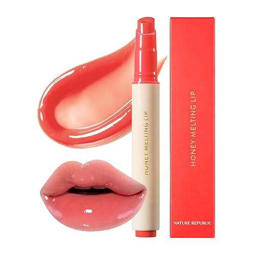 Nature Republic Honey Melting Lip Stick - 10 Peach, Korean Glossy Lip Balm & Tint, 0.1 Oz