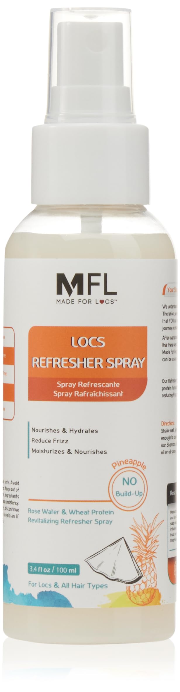 Mfl Made For Locs Vegan Rose Water Spray - Moisturizer & Deodorizer, Pineapple Scent, 3.4