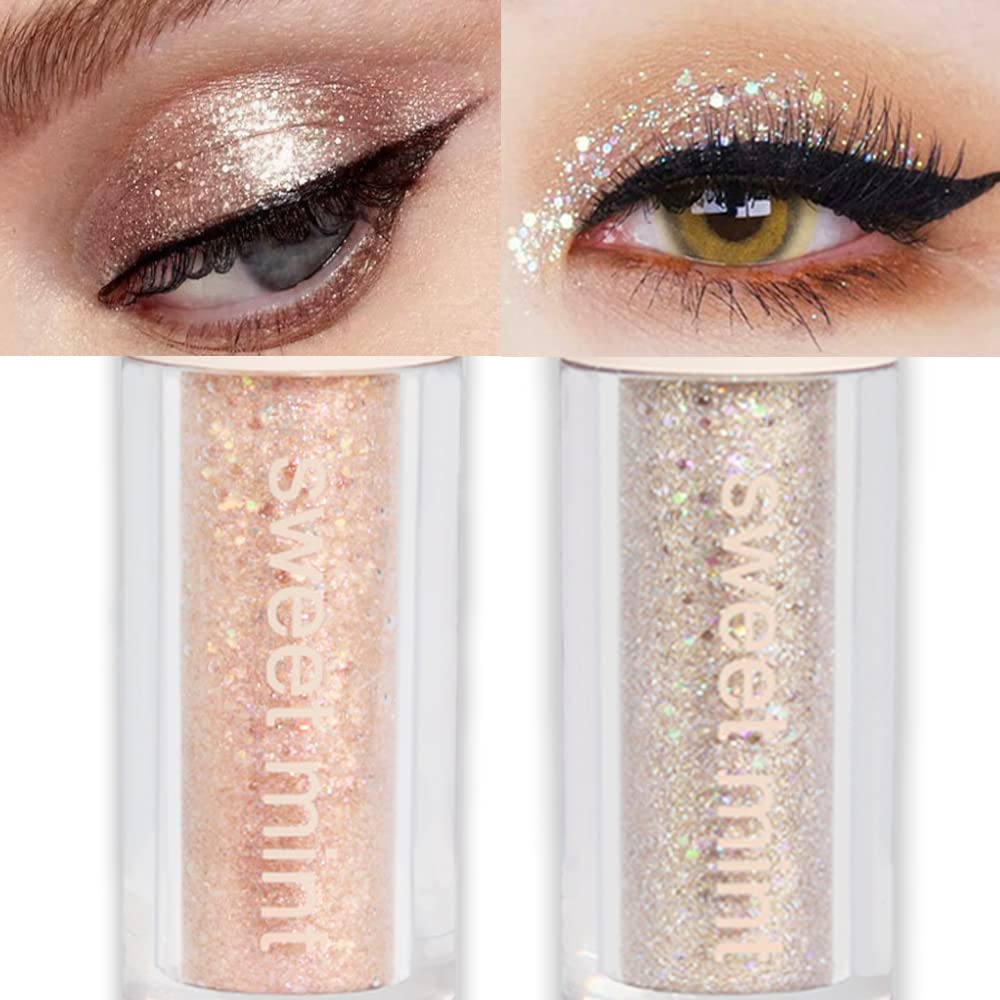 Suake Liquid Sparkling Glitter Eye Shadow Sticks - Crystal Silver, Waterproof, 2 Count